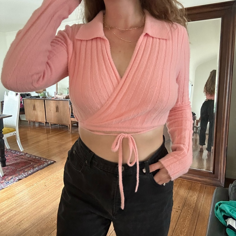 Zara Cashmere 90s Style Wrap Crop Sweater